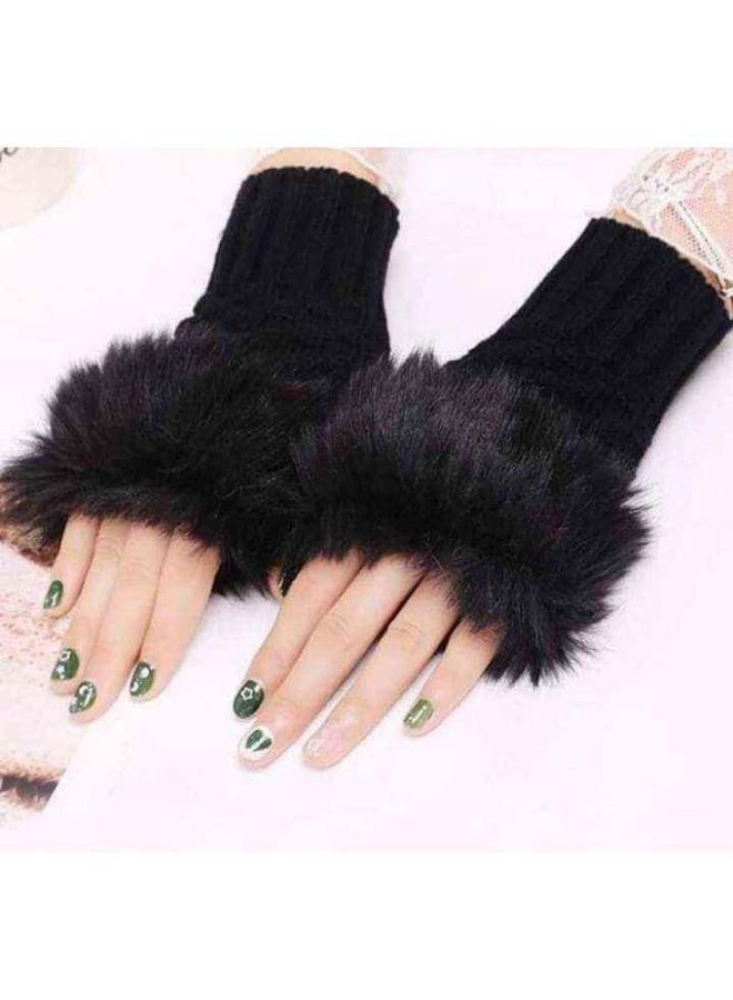 Premium Faux Fur Fingerless Gloves - Stylish Winter Hand Warmers (1 Pairs) - Image 4